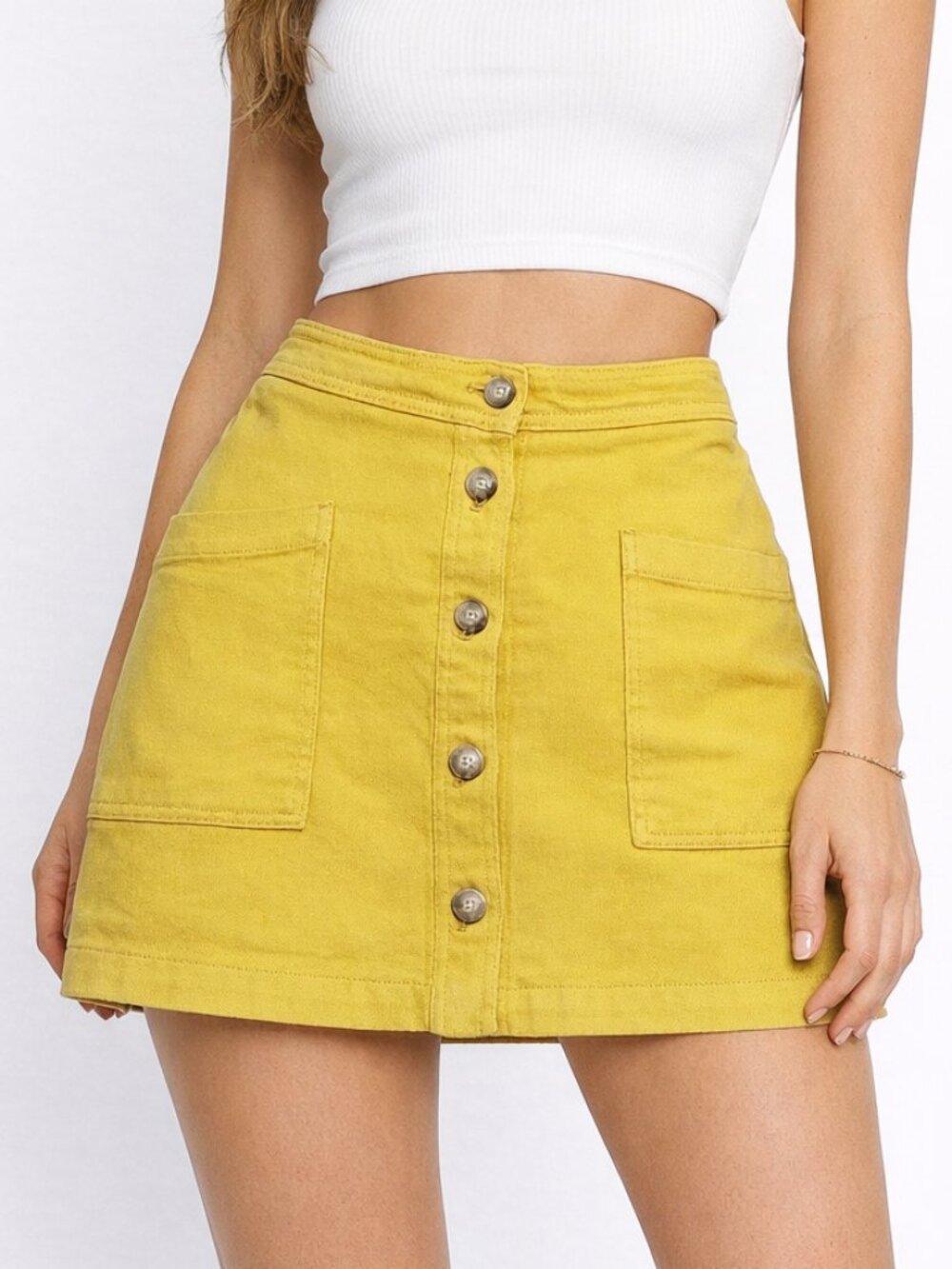 Aritzia Yellow Button-Front Mini Skirt